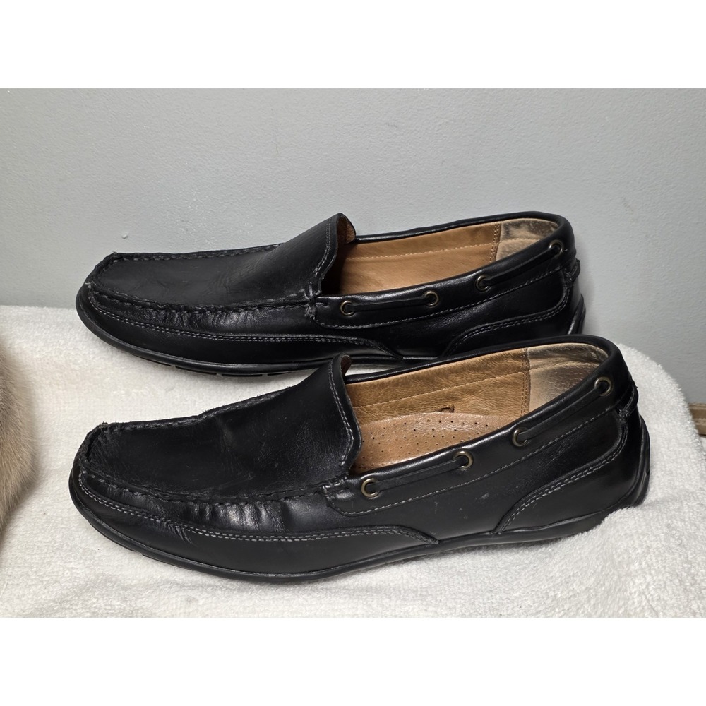 Bass‎ Hank Leather Driving Moccasin Shoe Black Mens 9.5D Casual Slip On Moc